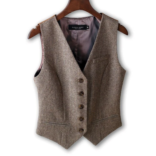 Women Vintage Vest, Autumn and Spring Slim Woolen Suit Vest