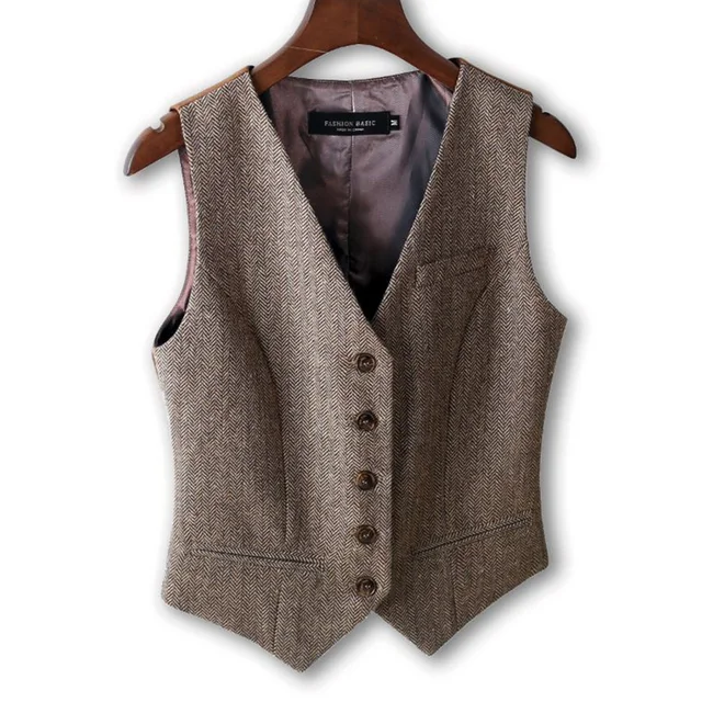 Women Vintage Vest, Plus Size Autumn and Spring Slim Woolen Suit Vest