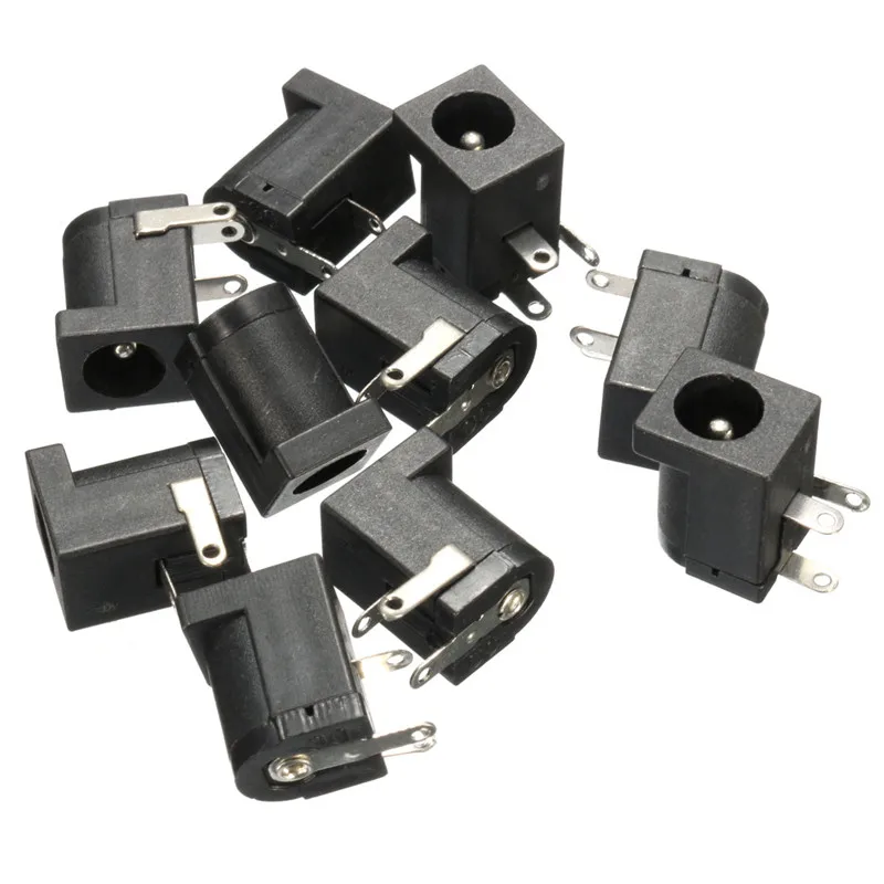 

10Pcs 5.5 x 2.1mm DC Power Supply Female Jack Socket 3 Legs PCB Mount Black Charging Power Connector Plug