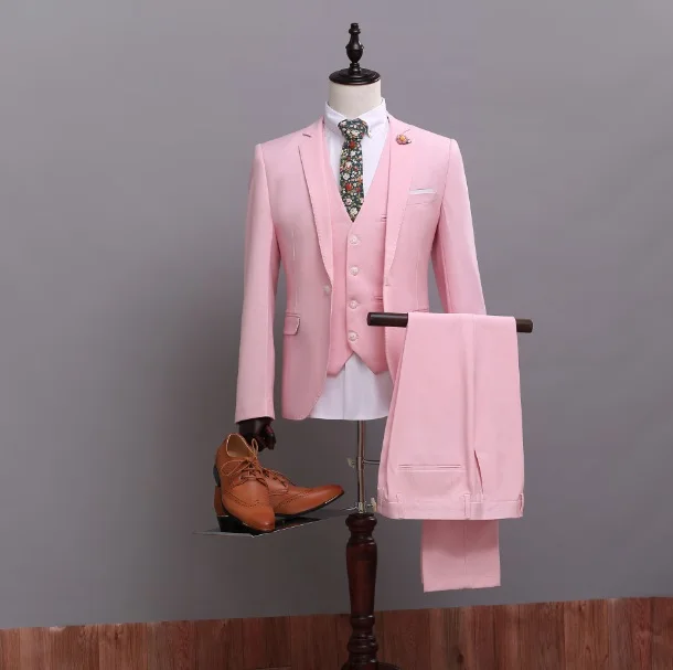 Пик Воротник Розовый мужские костюмы 2017 свежий дизайн Мужская тема свадебные костюмы Slim Fit Ен Мужская праздничная одежда (пиджак + брюки +