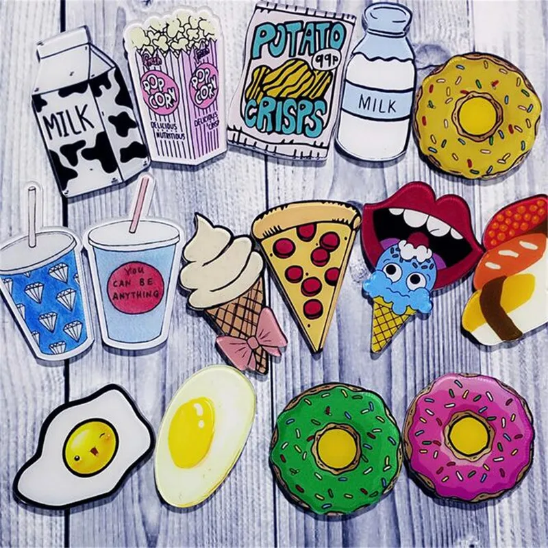 

1 PC Cartoon Pizza Drinks Milk Egg Brooch Acrylic Badges Icons on The Backpack Pin Badge Decoration Badges for Clothing