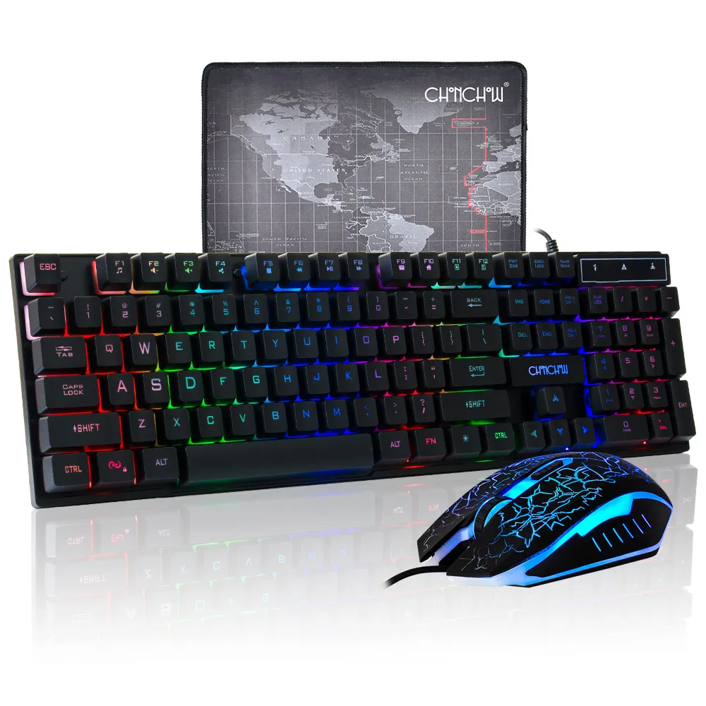 

ChonChow Gaming Keyboard For Computer Mouse Combo LED Breathing Backlit USB Wired Full key Professional Mouse 3200Adjustable DPI