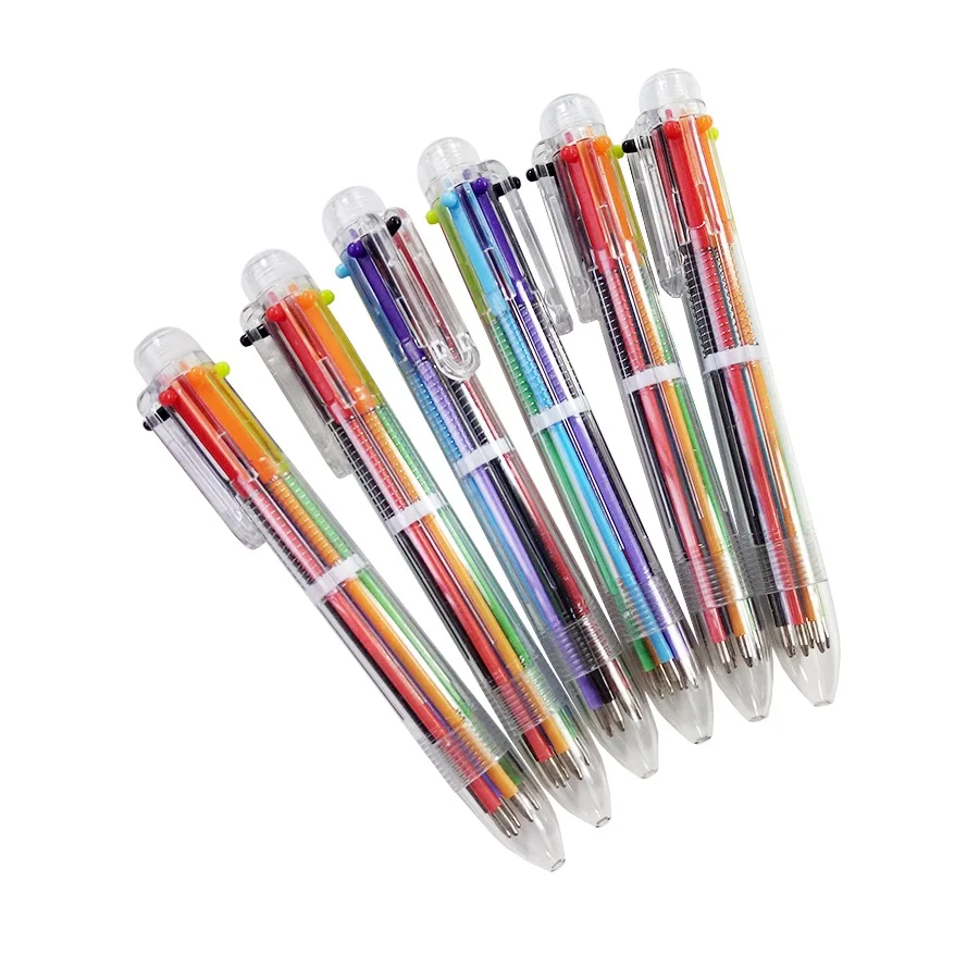 20 шт./лот, новинка, многоцветная шариковая ручка, многофункциональная, 6 в 1, цветные шариковые ручки для письма, канцелярские принадлежности