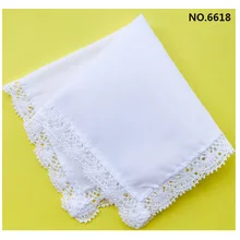 Дамские/Женские однотонные белые хлопковые носовые платки с кружевами для вышивания носовой платок для свадебной вечеринки 6 шт