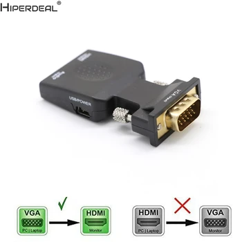 

HIPERDEAL 1080P VGA Male to HDMI Female Converter Adapter Audio Port VGA Extension Cable Oct30 HW