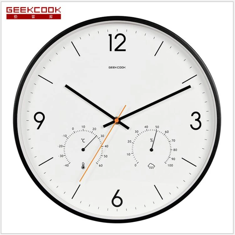 

Geekcook 14 Inch Nordic Simple Metal Frame Temperature Hygrometer Multi-function Silent Wall Clock Wall Clock Vintage Home Clock