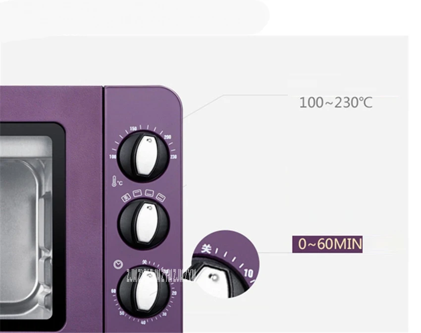 LO-15L 15л мини-печь, мини-печь, многофункциональная электрическая духовка 220 В/50 Гц 1200 Вт 100-230 градусов, фиолетовый корпус из нержавеющей стали