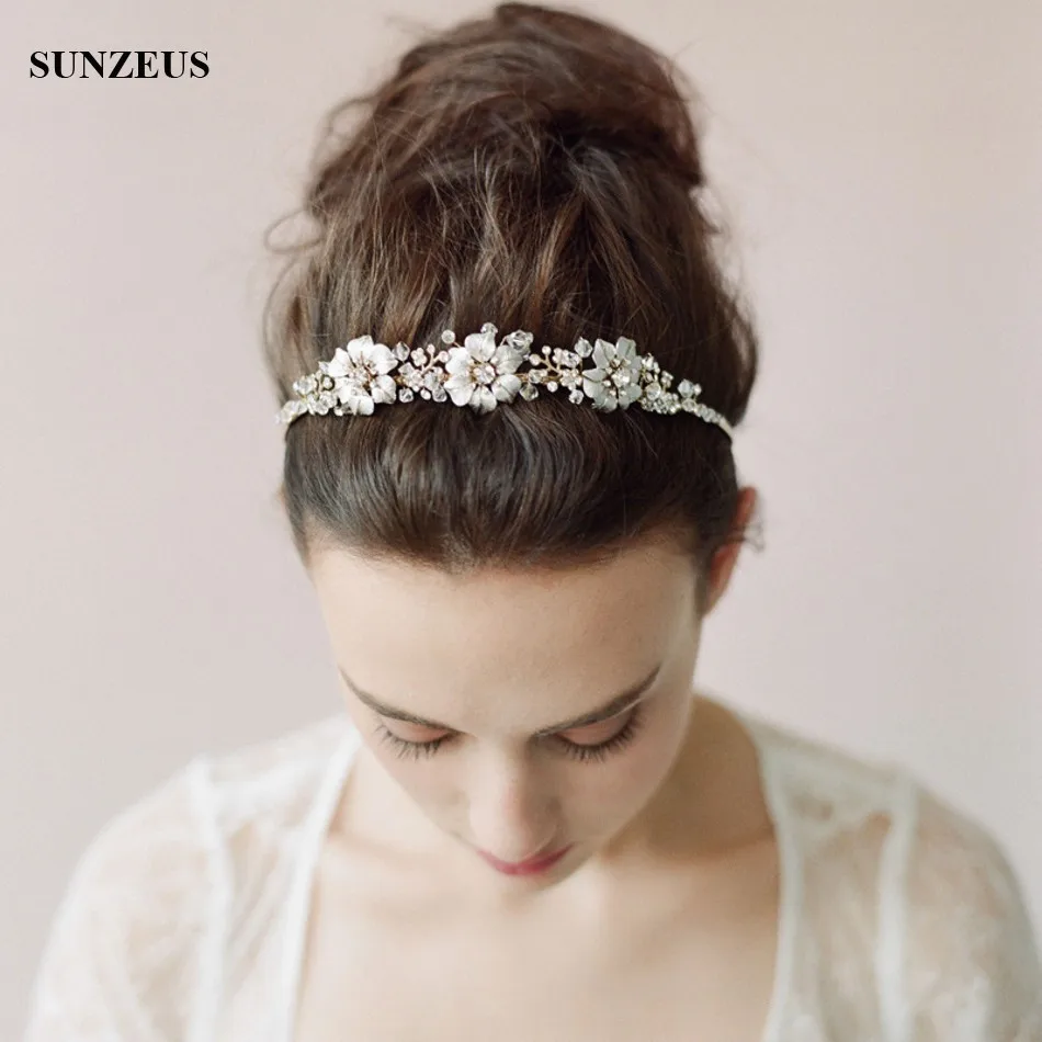 

Elegant Gold Flowers Bridal Headband Crystal Wedding Accessory For Brides les accessoires de mariage SQ0195