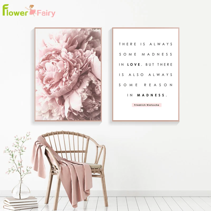 

Pink Peony Flower Wall Art Canvas Painting Nordic Minimalism Posters And Prints Wall Pictures For Living Room Decor Unframed