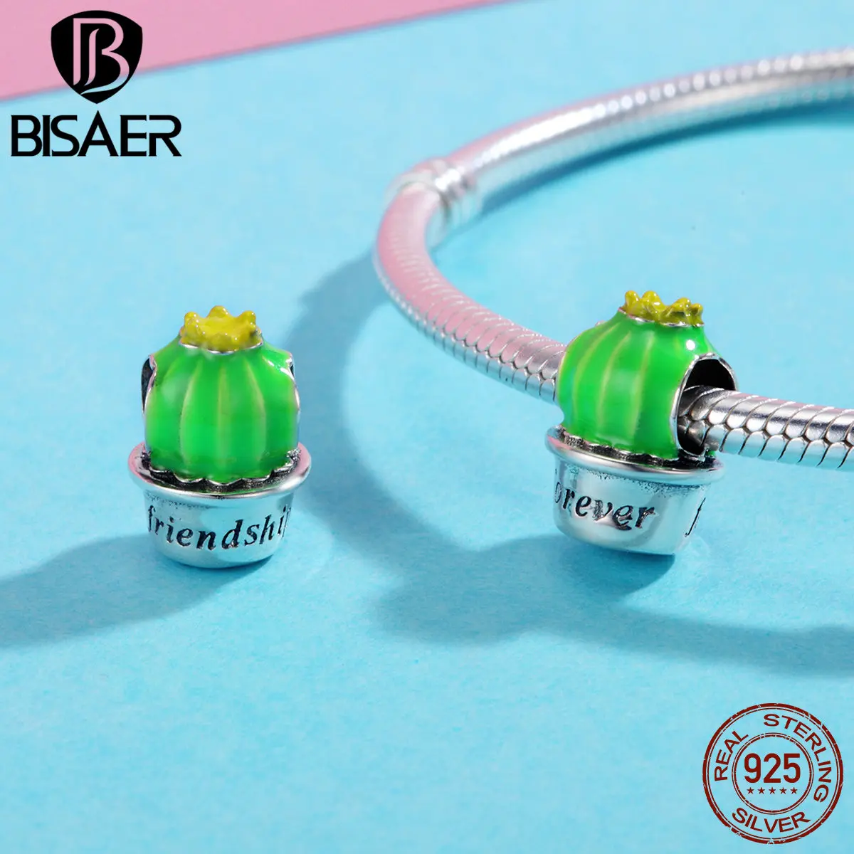 

100% 925 Sterling Silver Green Plant, Forever Friendship Cactus Beads Fit Charms Silver 925 Bracelet Sterling Silver Jewelry