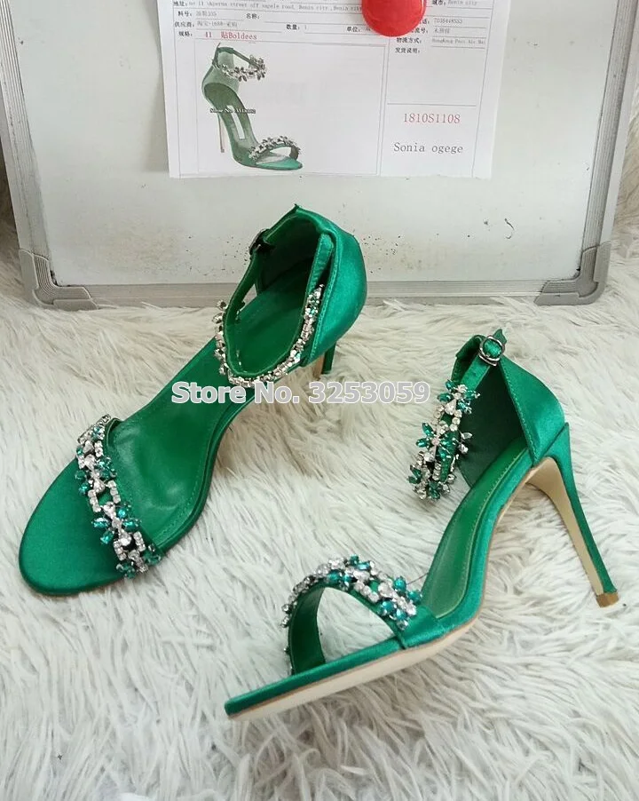 ALMUDENA/Роскошные зеленые и черные атласные туфли с украшением в виде блестящих кристаллов; свадебные туфли с цветочным узором и бусинами; туфли-лодочки на шпильке