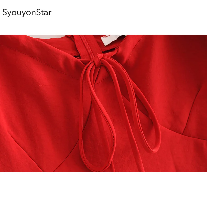 Женская блузка с рукавами фонариками souyonstar красная Элегантная в Корейском стиле