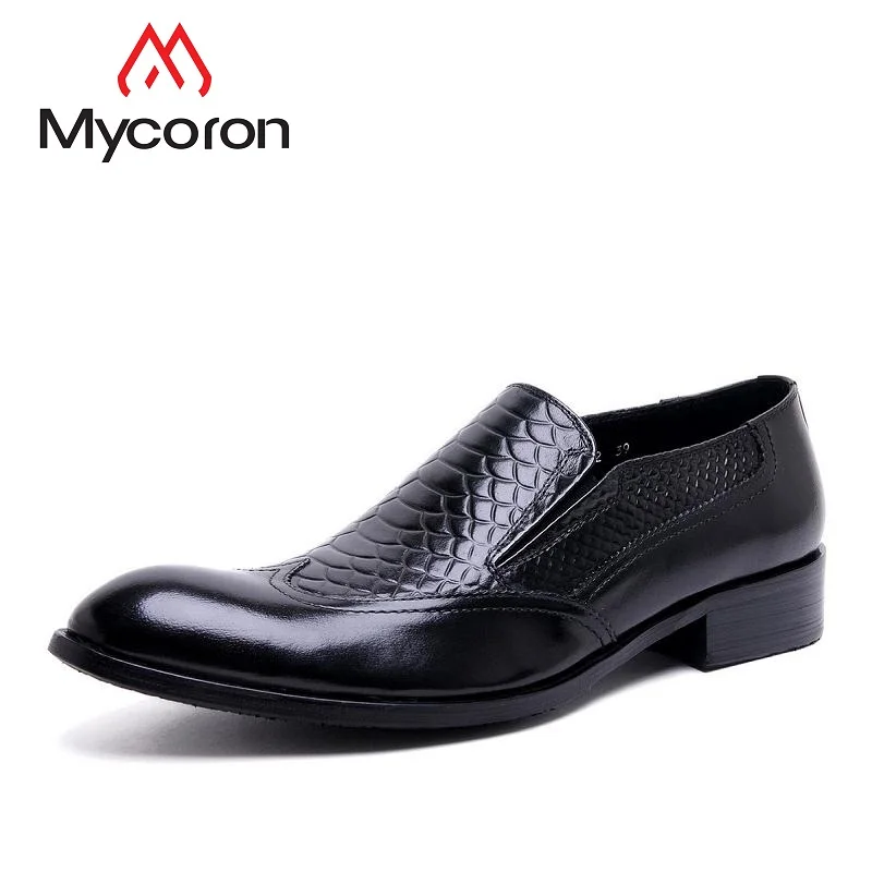 

MYCORON Men Boots Crocodile Pattern Slip On Luxury Brand Top Fashion Men Dress Shoes Genuine Leather Shoes Chaussure Homme