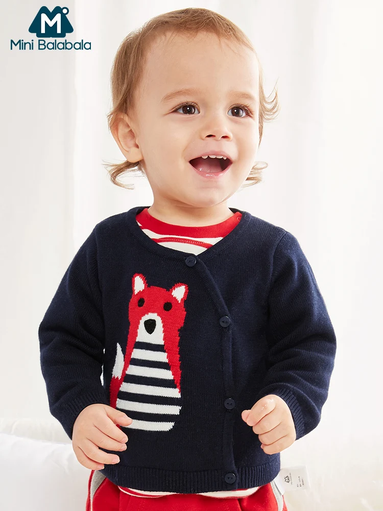 

Mini Balabala Baby Boys Girls Infant Cardigan Sweater Winter Newborn Soft Cotton Cartoon Sweater Baby Clothes with Front Button