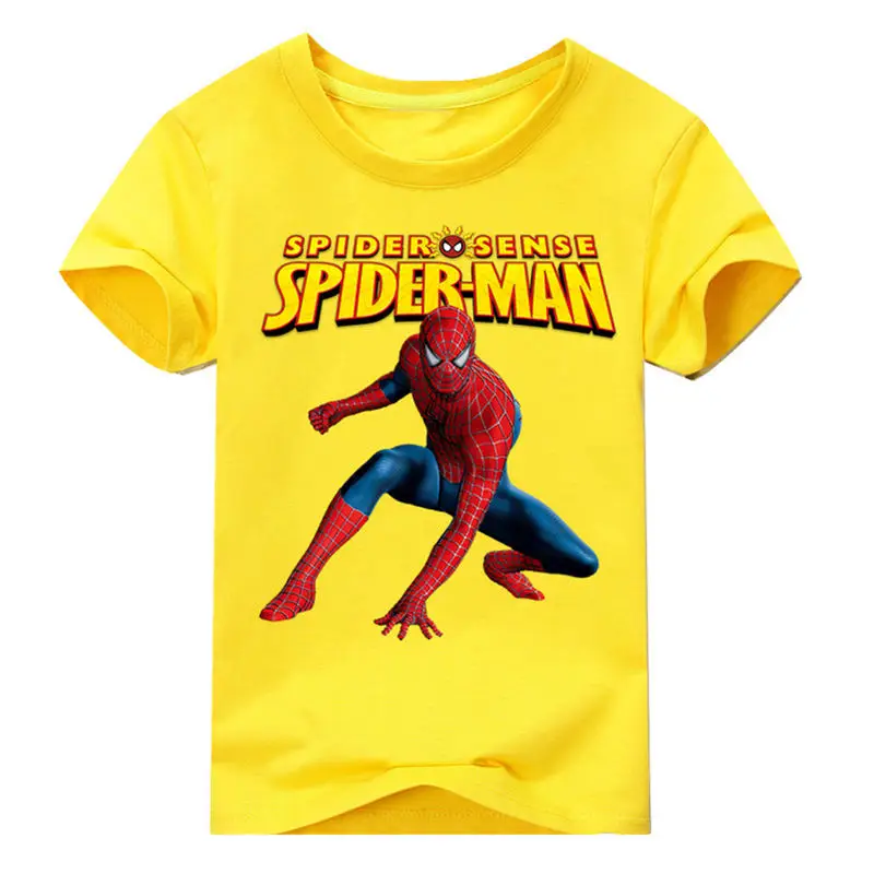 Летние футболки с принтом Человека-паука для мальчиков и девочек Повседневный костюм футболки из хлопка для малышей Одежда для детей Детская футболка с рисунком, DX200 - Цвет: Type1 Yellow