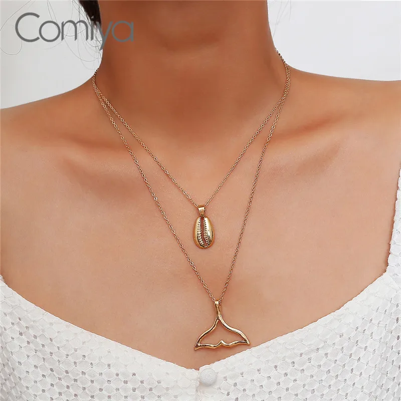 

Comiya Designer shell Necklaces For Women Seashell Pattern Multi-layers Accessories Gold Color Statement Necklace Wholesale