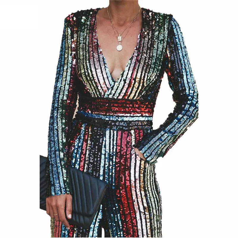 pop the champagne pocketed sequin jumpsuit
