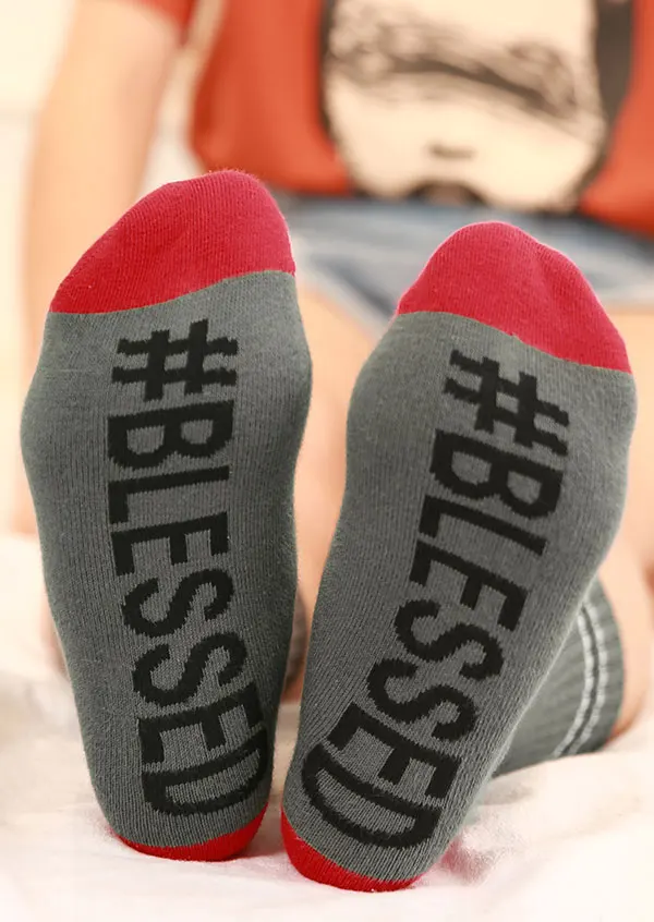 

Autumn Winter Women's Blessed Color Block Warm Socks Female Girls Letter Print Socks Polyester Sock Thanksgiving Gifts