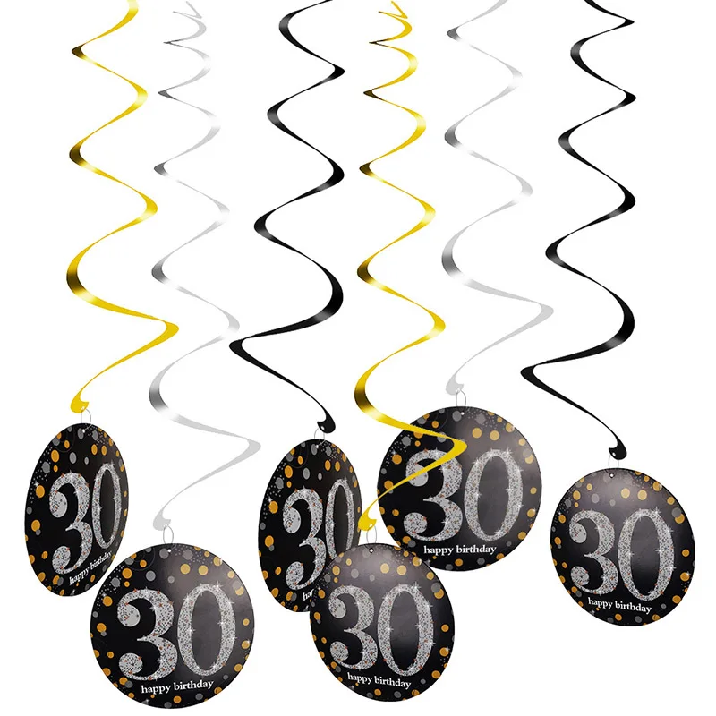 6 комплектов/партия, 18 Вт, 30 Вт/40/50/60th летних Пластик спиральный орнамент в зависимости от возраста знак доска для Праздничная гирлянда для дня рождения подвесное украшение - Цвет: 12pcs 30 years old