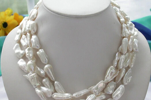 

FREE SHIPPING>>@@@ A2985 4row 22mm white stick KESHI REBORN PEARL NECKLACE