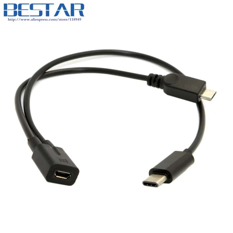 2 в 1 Micro USB Женский USB-C Тип C USB 3,1 type-c и Micro USB Мужской разветвитель удлинитель Зарядка Зарядное устройство Y КАБЕЛЬ