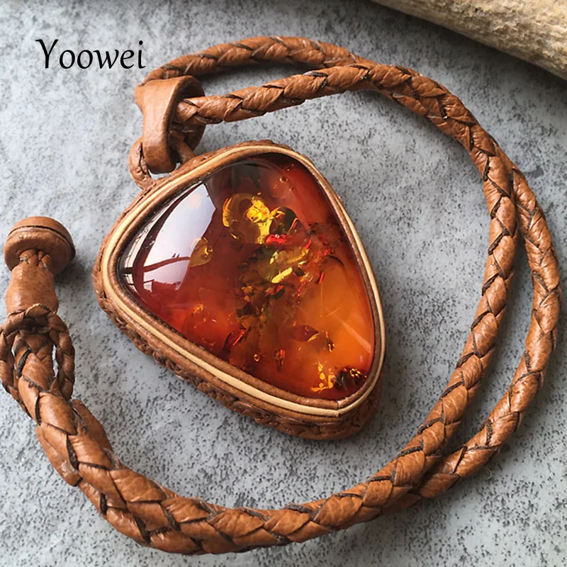 

Yoowei Natural Amber Necklace for Women Best Luxurious Gift GIC Certificate Genuine Leather 100% Real Amber Jewelry Wholesale