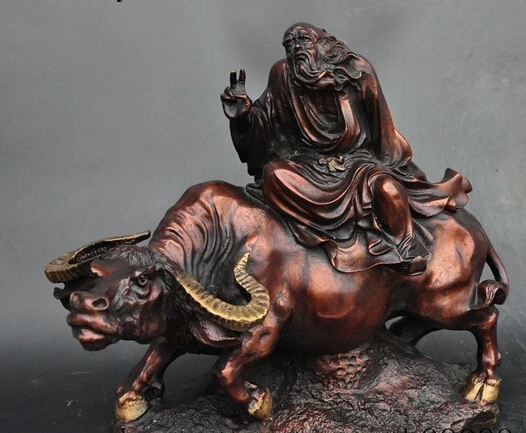 

shitou 001574 11"china Ancient bronze gilt Politician Laozi Lao Tzu ride ox bull Bovine statue discount 30% (C0324)