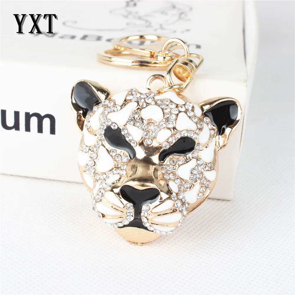 

Hot Selling Leopard Head Crystal Rhinestone Charm Pendant Purse Bag Car Key Ring Chain Creative Very Good Gift
