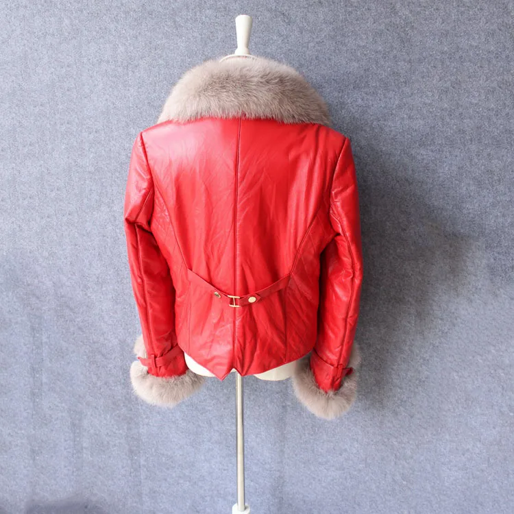 Куртка из 2019 натуральной овечьей кожи с воротником лисьего меха женская зимняя