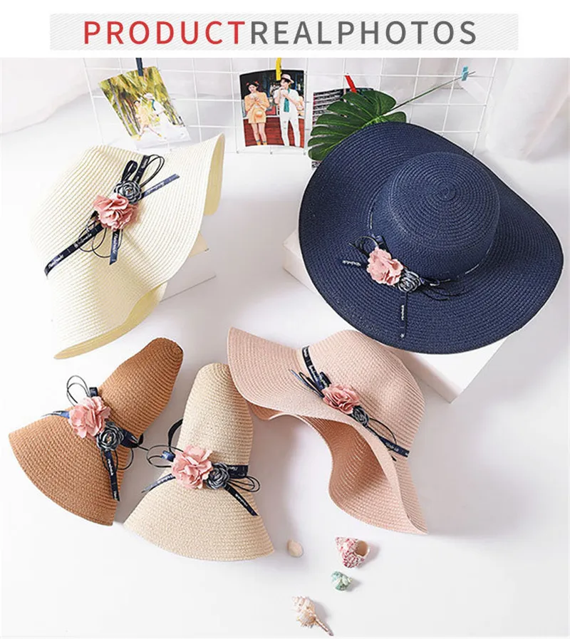 Женская соломенная шляпа Женская Бант цветочное украшение летняя шляпа дорожное средство для защиты от солнца пляжная кепка элегантный стиль для девочки