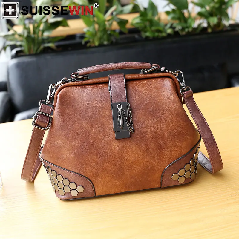 

New 2019 suissewin brand 6 color rivets sequins retro handbags doctor bag ladies handbags wild Korean the shoulder bags women