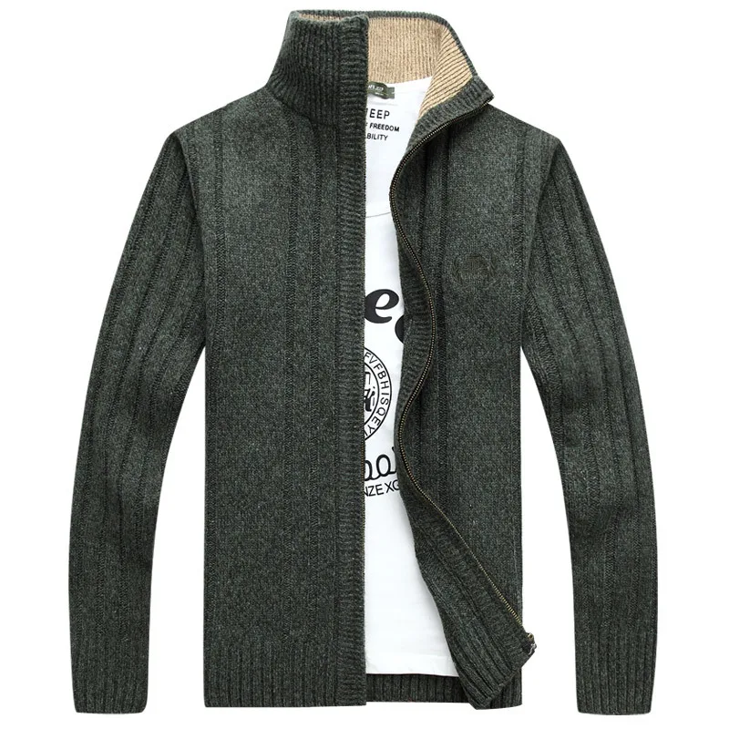 Осень и зима новая мода бутик вышивка сплошной цвет Повседневный Кардиган стоячий воротник мужской Повседневный свитер пальто куртки - Цвет: Army Green