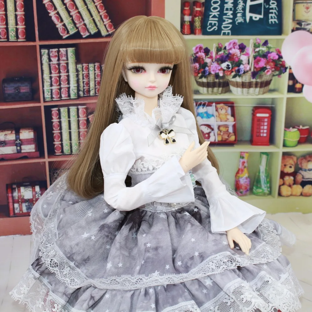 

free shipping forturn days only for 1/4 bjd 45cm doll wedding dress white shirt grey skirt lady lace princess suit clothes