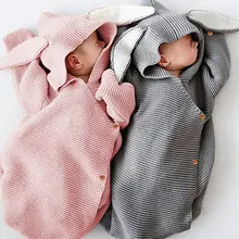 Милый кролик уха Ребенка Пеленать Обернуть Конверт одеяло для новорожденных девочек мальчиков вязать крючком Фото зимний свитер спальные мешки