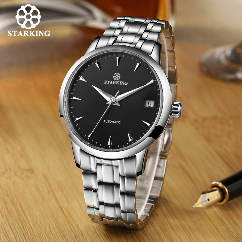 Tanie STARKING oryginalny zegarek marki mężczyźni automatyczne self wiatr ze stali nierdzewnej 5atm wodoodporny biznes mężczyźni Wrist Watch zegarki AM0184