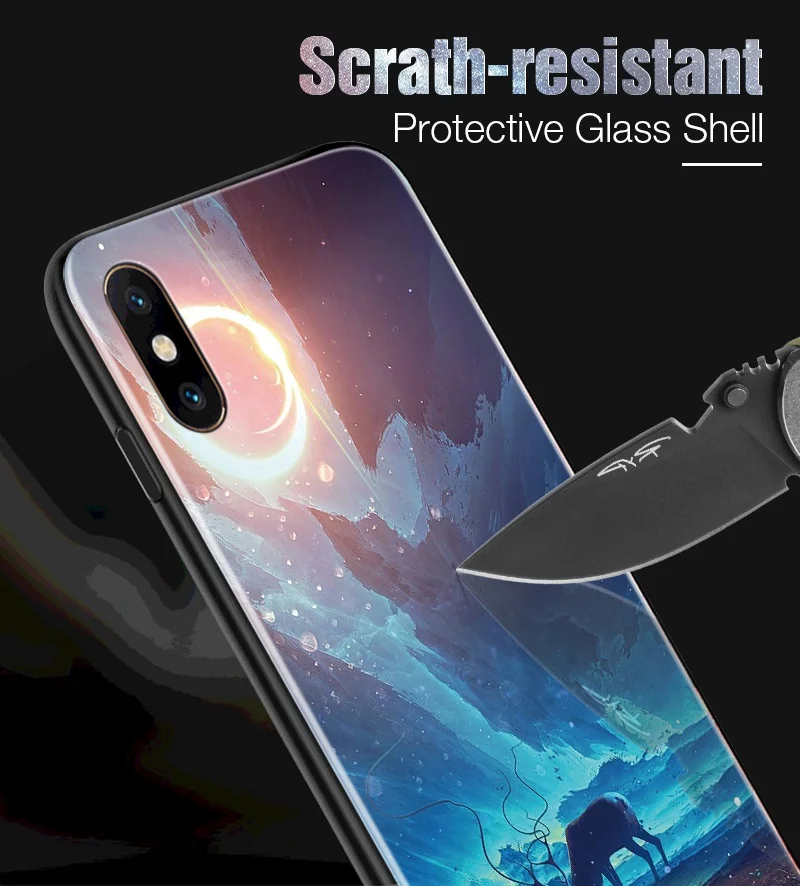 Hisomone Star Space Phone Case For iphone X Cute Patterned Tempered Glass Cover For iPhone 7 8 Plus 6 6S Soft Edge Silicone Capa