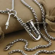 Solid 925 Sterling Silver Fashion Saxophone Pendant 9J020(Necklace 24inch)