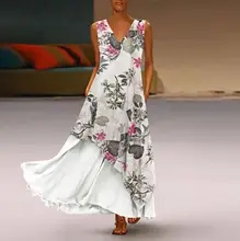 2019 Лето Fashsiualy летнее платье Плюс Размер Женщины Vintage Boho Платье V-образным Вырезом Без