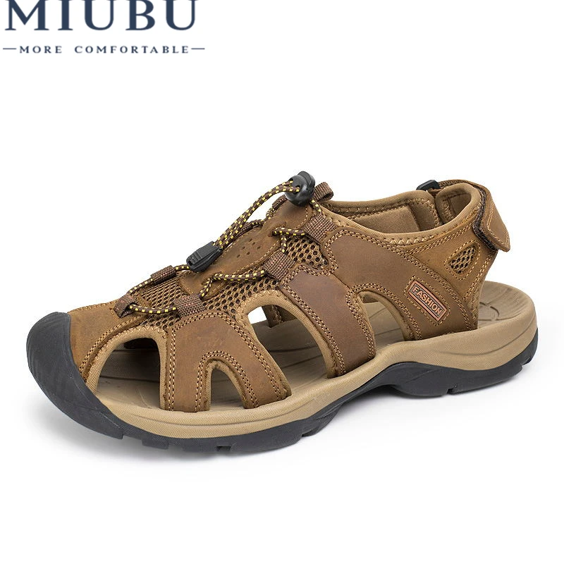 

MIUBU New Roman Men Sandals Genuine Cow Leather Summer Hollow Breathable Casual Outdoors Beach Shoes Large Size 37-47