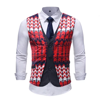

Men's Hipster Fake Two Pieces Suit Vest 2018 Autumn New Slim Fit Sleeveless Waistcoat Men Wedding Party Floral Dress Vests Gilet