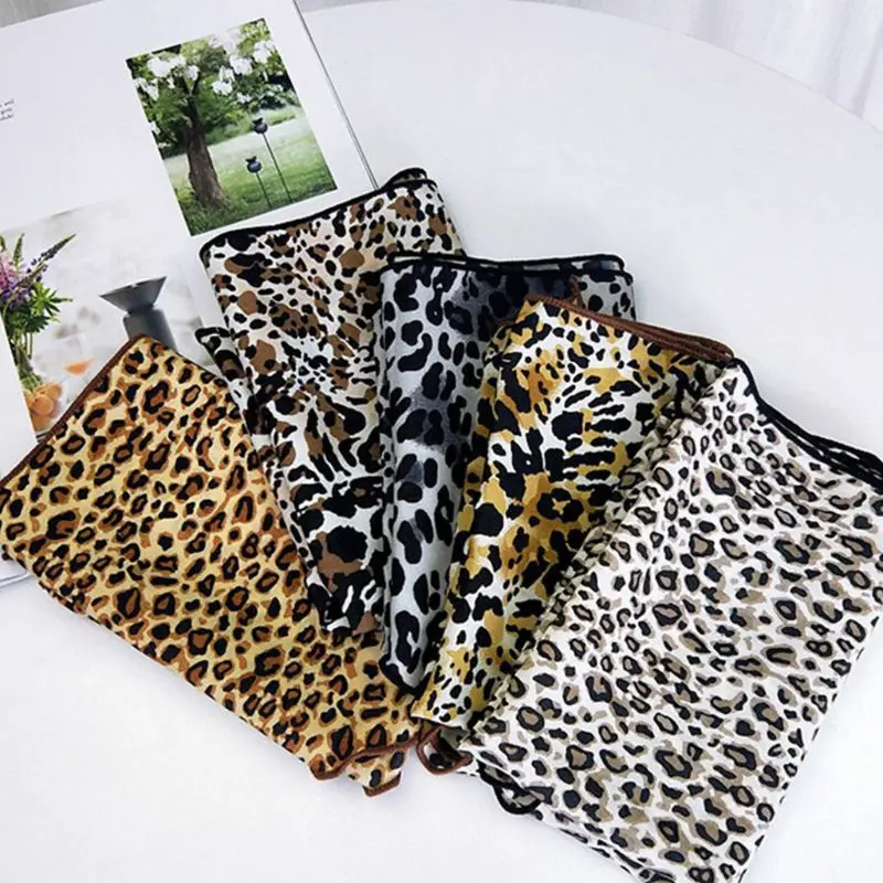 Womens Chiffon Leopard Printed Triangle Neck Scarf Bandana Kerchief Hair Tie New