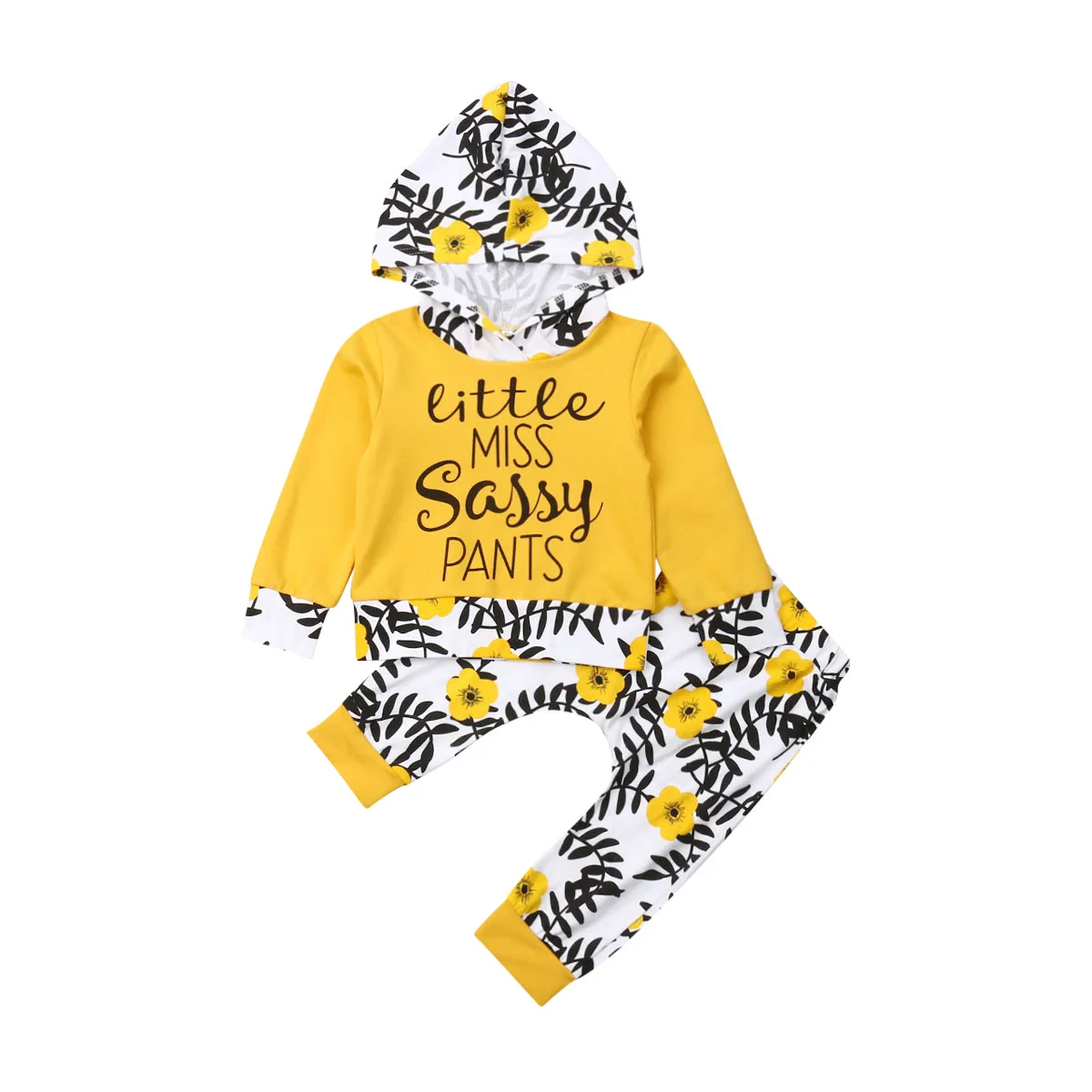 Новая детская одежда для маленьких девочек топы с капюшоном и штаны осенние комплекты одежды спортивный костюм