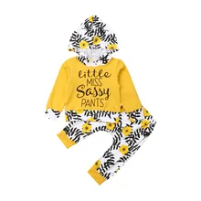 Новая детская одежда для маленьких девочек топы с капюшоном и штаны осенние комплекты одежды спортивный костюм