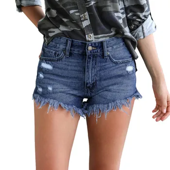 

Mid Rise Shorts Frayed Raw Hem Women Ripped Denim Casual Jean Shorts