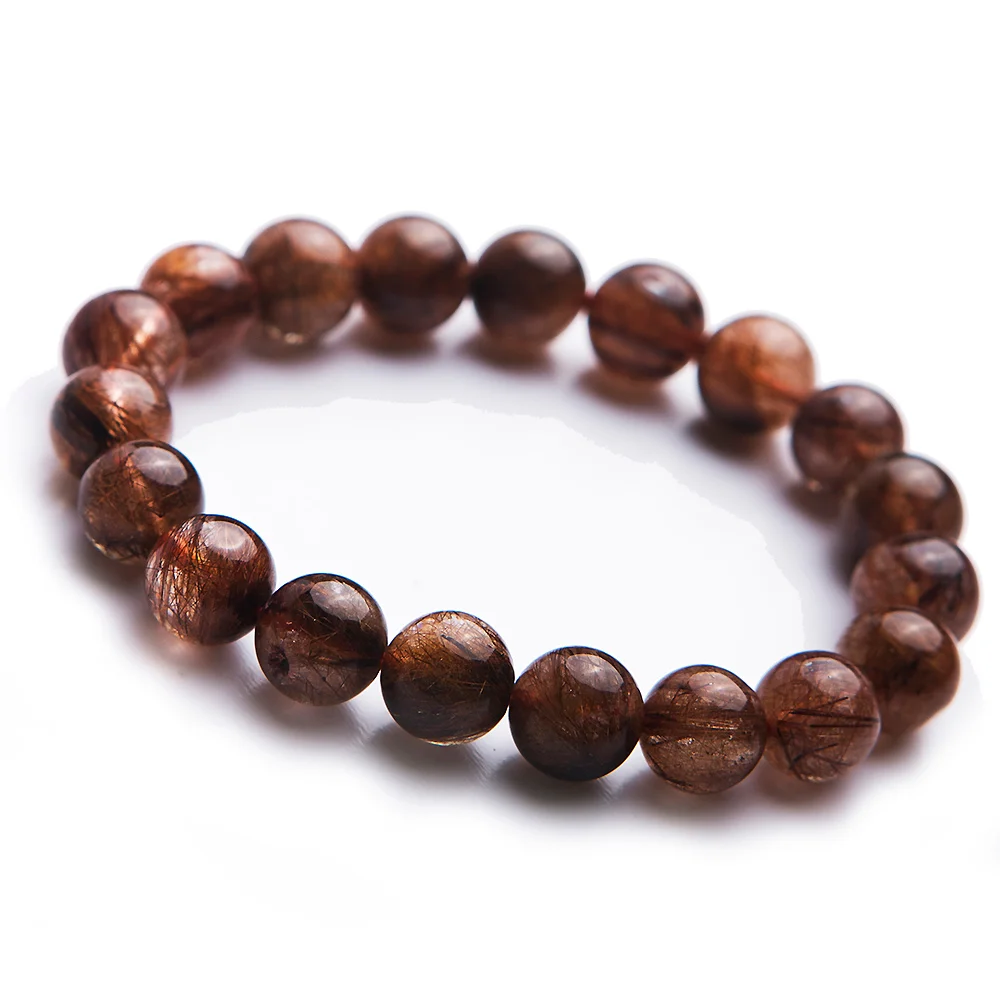 

Genuine Natural Copper Hair Rutilated Quartz Crystal Fashion Lady Round Bead Bracelets 10.5mm