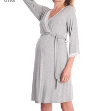 Осень, одежда для сна для беременных, кружевные Вышитые пижамы, платья для беременных женщин, Элегантные ночные рубашки для кормящих, Одежда для беременных