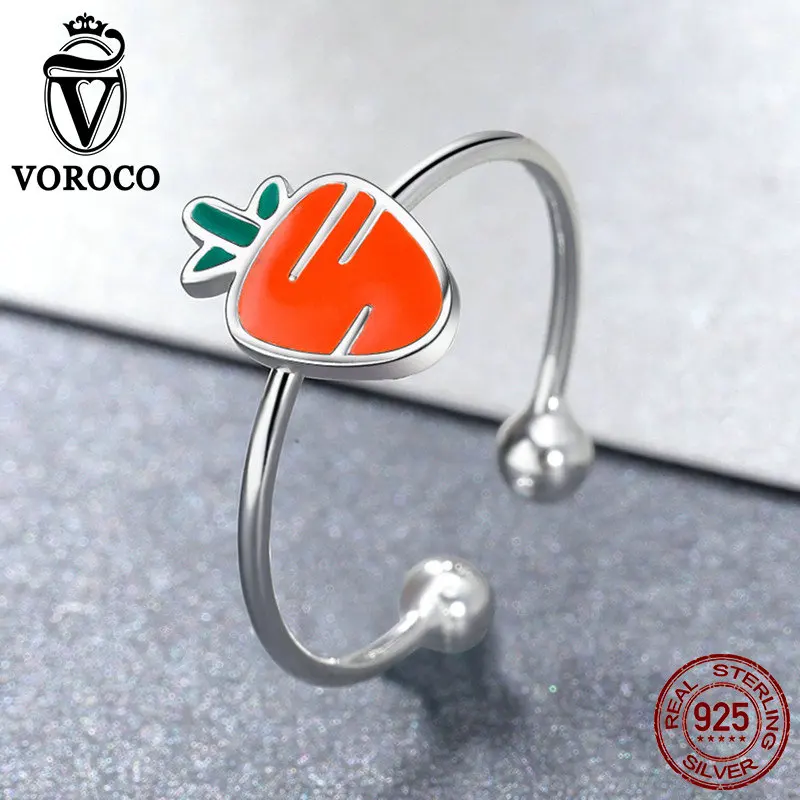 VOROCO настоящий 925 пробы серебряные Регулируемые кольца милое Открытое кольцо с