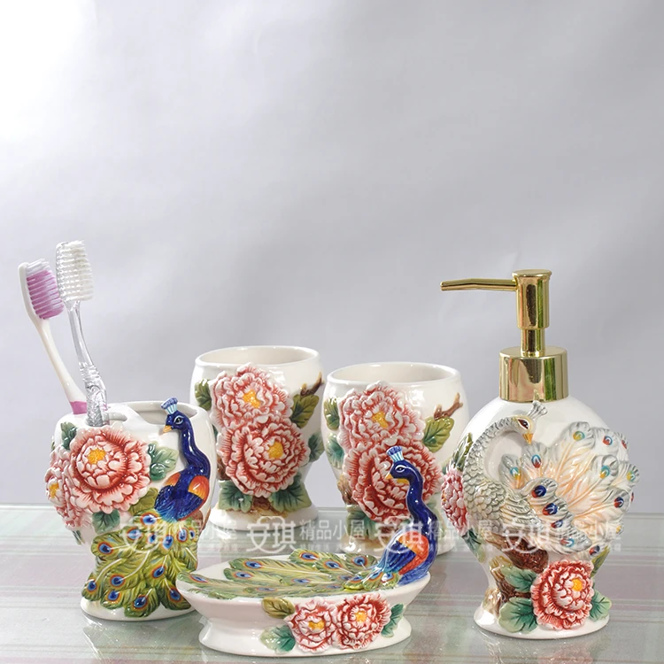 

ceramic peacock toothbrush holder soap dish bathroom accessories set kit wedding gifts crafts home decor porcelain figurines