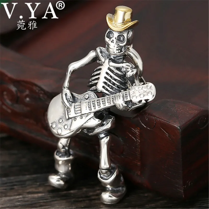V. YA 925 пробы серебряные подвески для мужчин милые душевные гитарист череп ювелирные изделия мужской кулон Модные подарки - Окраска металла: Pendant-no chain