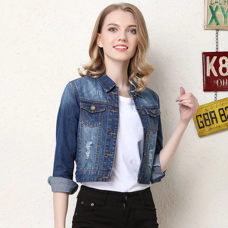 Women Denim Jacket Plus Size Flower embroidery jean jacket Female Long